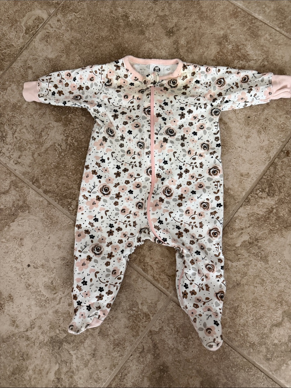 Gerber Floral Zip-Front Footie One-Piece - Pink, Brown, White